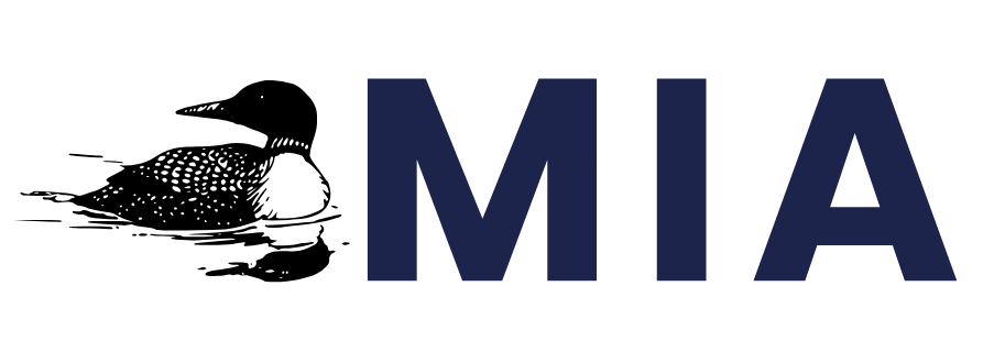 MIA Logo, Common loon, silhouette, MIA lettering